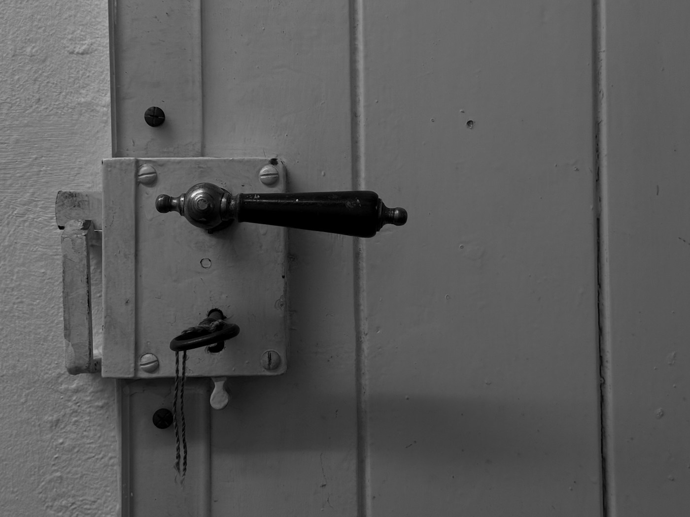 Serrure traditionnelle montée sur une porte en bois